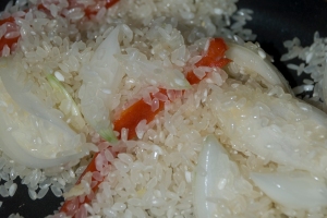 Stir-Fry Rice with Salt, Oil, Garlic, Onion and Bell Peppers