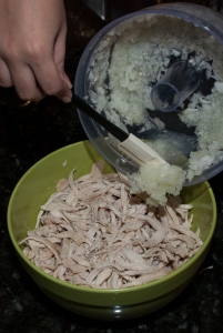 Combine the chicken with the finely chopped onion